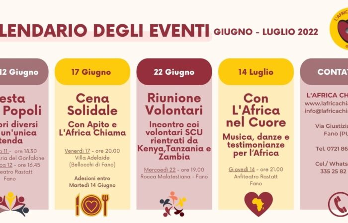 EVENTI NEWS AFRICA CHIAMA ESTATE GIUGNO LUGLIO
